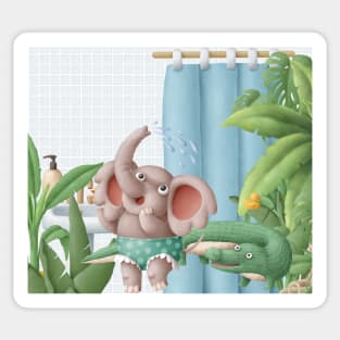 Cute elephant and crocodile Sticker